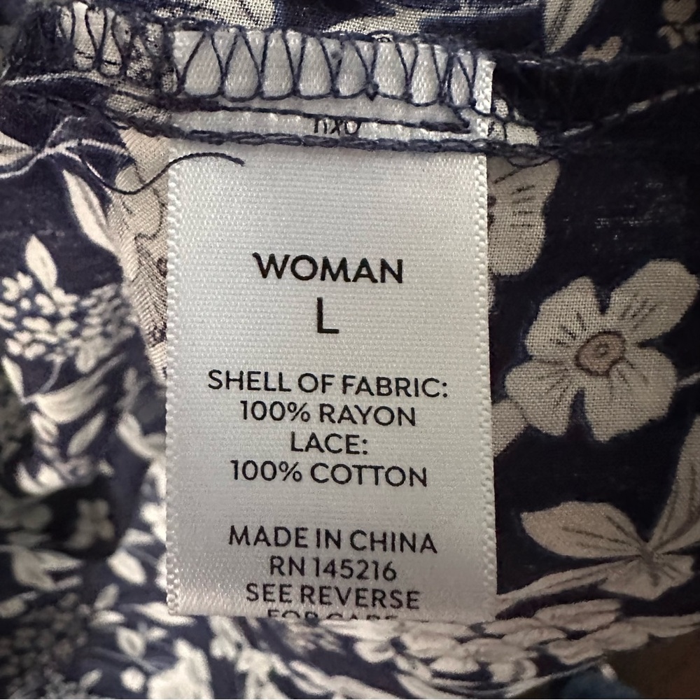 Navy Blue & White Floral Kimono Cardigan with Lace Trim – Size Large - Picture 7 of 8